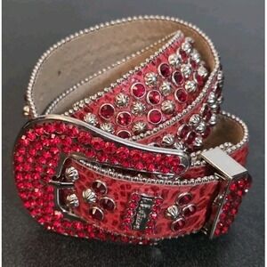 NEW B.B SIMON 2617 RED BELT W/ ALL RED CRYSTALS STUDS RODEO 48